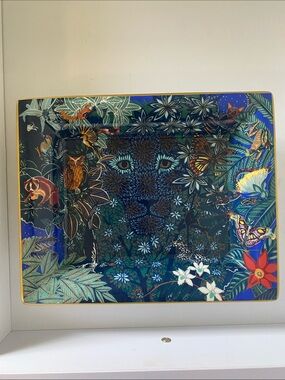 Hermes Decorative Jungle Animal Change Art Tray in Blue and Green